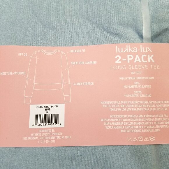 Lukka Lux Womens Long Sleeve Moisture Wicking Tee Sz Medium 2 Pack Blue/Black - Picture 4 of 4